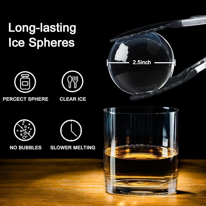 Clear Ice Cube Maker, 2.5 Inch Stainless Steel Crystal Large Clear Ice Ball Maker, Silicone Ice Cube Mold for Cocktails, Drinks & Bourbon, Whiskey Gifts for Men (1 Pack)