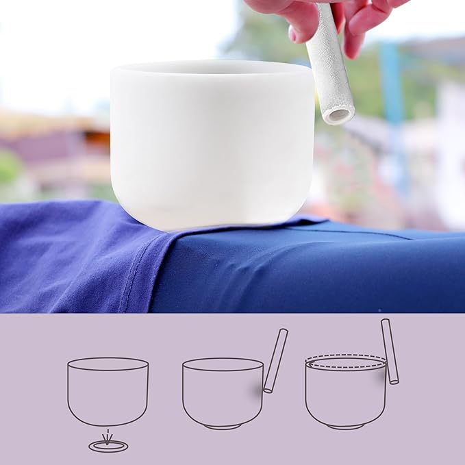 RYAN DVAN 432 hz 7-12 Inch Set of 7 Chakra Symbol Design Frosted Quartz Crystal Singing Bowl Set with Free 2 pcs Carrying Case