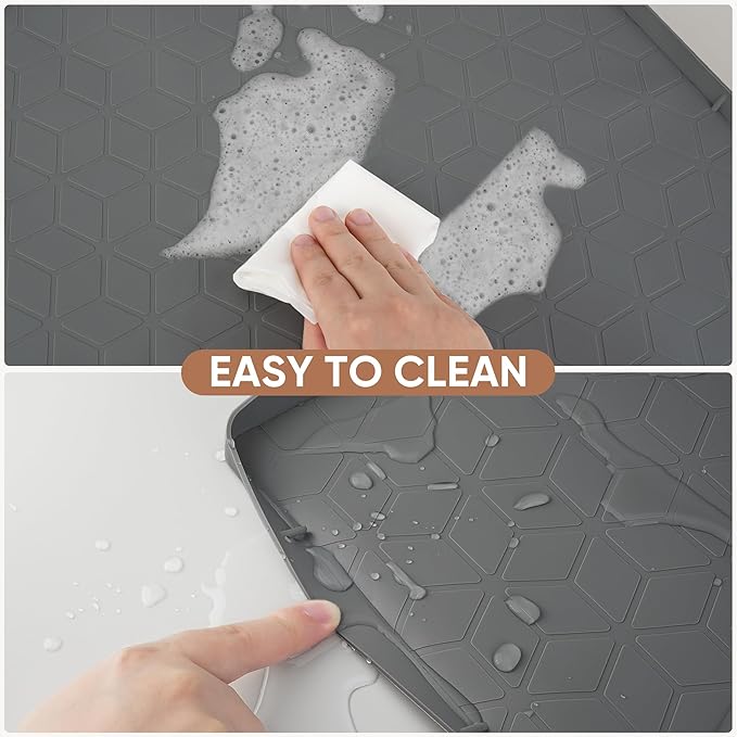 BALEINE 28''×22'' Under Sink Mat, Waterproof Food Grade Silicone Undersink Mat, Cabinet Shelf Drip Tray, Under Sink Liner for Kitchen, Bathroom (Charcoal)