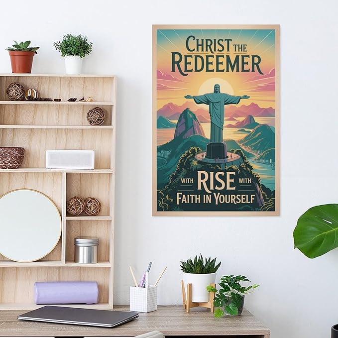 Inspirational Wall Art Christ The Redeemer Motivational Poster Rise with Faith in Yourself Décor for Office Classroom Meditation Room Print Poster Unframe-style 08x12inch(20x30cm)