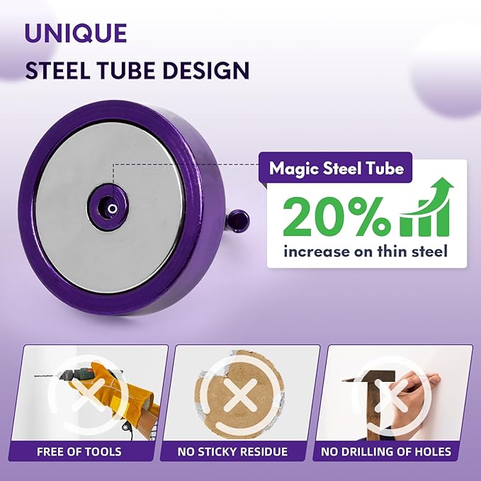 Neosmuk Magnetic Hooks, Cruise Ship Essentials, 100lb+ Heavy Duty Magnetic Hooks for Cruise Cabins, Refrigerator, Grill, Hanging, and Travel | Extra Strong Must-Haves Magnet Hook,Purple, 5 Pack