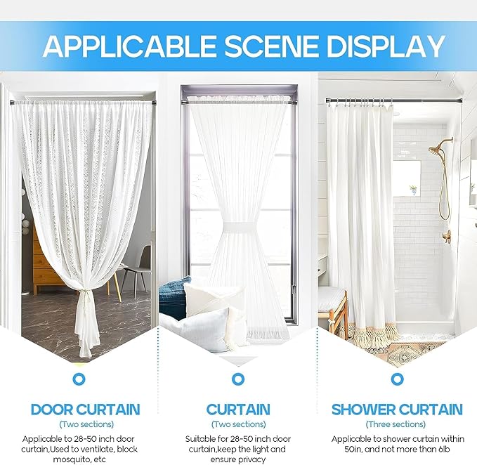 Tension Curtain Rod Black 1PCS Tension Rods for Windows 30 to 64 Inch Spring Curtain Rod Adjustable Tension Rod Tension Curtain Rod of Bathroom Window Curtain Rod Closet rod Kitchen rod Wardrobe