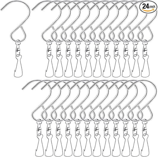 24 Pcs Swivel Clip Hanging Hooks, Stainless Steel 360 Degree Rotating Windsock Clips for Hanging Wind Chimes, Plants, Bird Feeder, Crystal, Birdcage