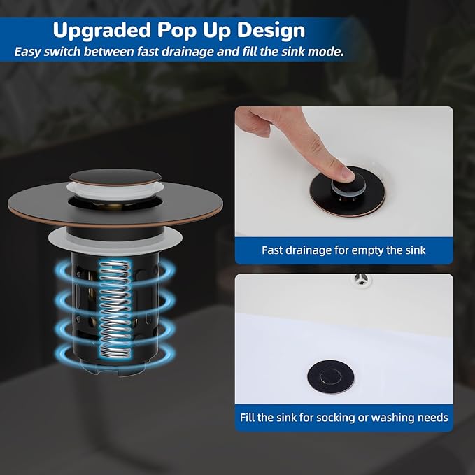 Hibbent 3 Pack Upgraded 3-in-1 Bathroom Sink Drain Strainer, Universal Pop-Up Stopper with Removable Stainless Steel Filter Basket Hair Catcher, Sink Plug for 1.1''~2.36'' Basin, Oil-Rubbed Bronze