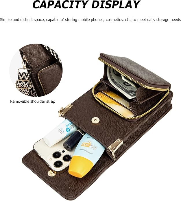 myfriday Small Leather Crossbody Bag for Women with Guitar Strap Mini Crossover Bags & Shoulder Purses with 2 Card Slots