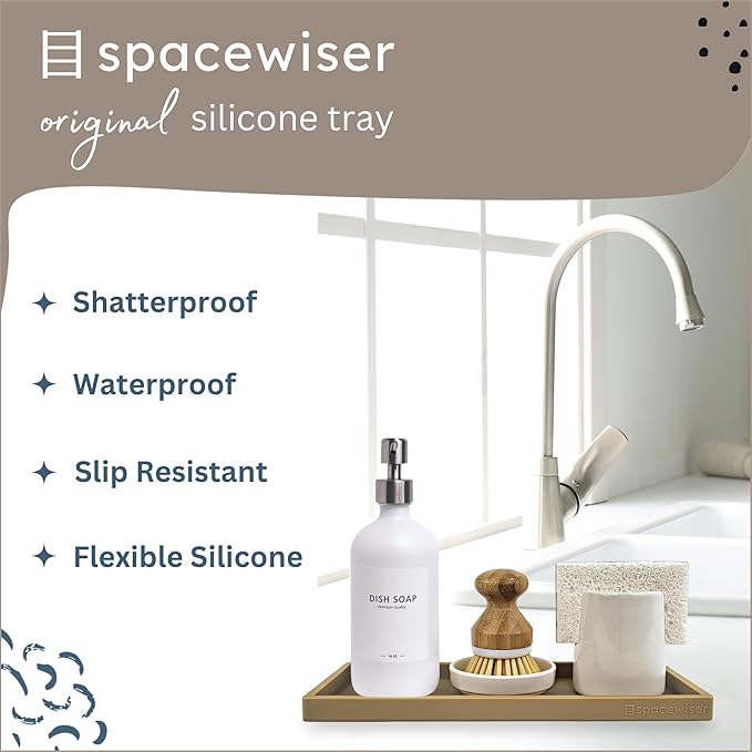 Spacewiser Countertop and Vanity Tray - 11.7" Silicone Bathroom Tray, Flexible Dish Soap Holder for Kitchen, Bathroom Counter Organizer, Shower Toilet Tank Trays Décor Accessories, Sink Makeup Mat Oil