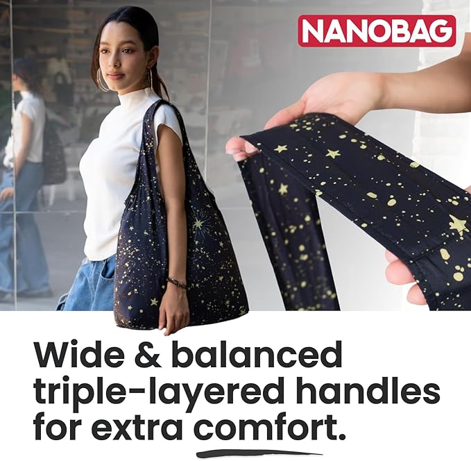 Nanobag Ultra-Lightweight Foldable Tote for Women & Men, Reusable Grocery & Travel Bag, Packable Collapsible Compact Market Essential (Standard Blue Waves)
