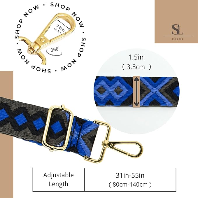 S&loyoe Purse Straps Replacement Crossbody Bag Strap Adjustable Wide Guitar Straps for Handbags 1.5inch
