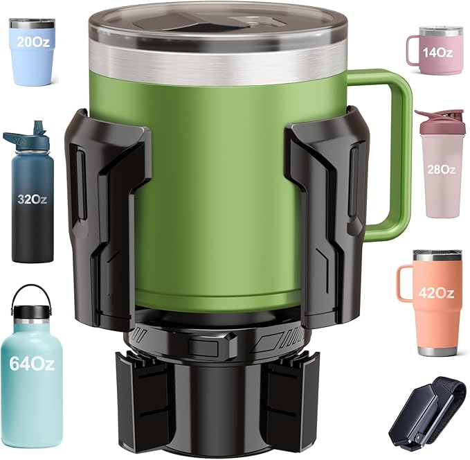 Cup Holder Expander, Car Cup Holder Expander, Adjustable Cupholder for 2.6"- 4.8" Yeti, Hydro Flask, Nalgene, Takeya, Camelbak, Ramblers, Owala, Tumblers, Mugs, Bottles, with Sunglass Holder