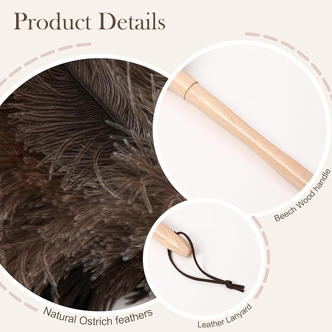 Daieeparty Ostrich Duster Fluffy Natural Feather Dusters with Wooden Handle Cleaning Supplies for Home Office Car (1, 16inch)