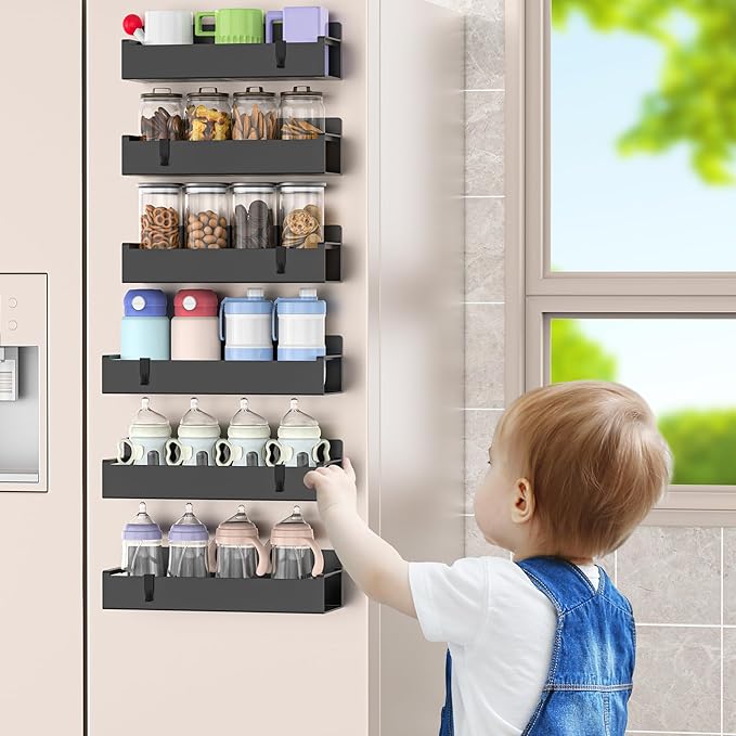 6 Pack Magnetic Spice Rack Organizer for Refrigerator and Oven, Matte Black Fridge Organizers and Storage for Kitchen