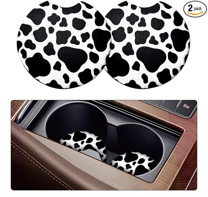 2 Pack Car Coasters for Drinks Absorbent - 2.75 Inch Cute Car Cup Holder Coasters for Women, Removable Cup Holder Coaster for Your Car, Car Interior Accessories for Women & Girls (White Leopard)