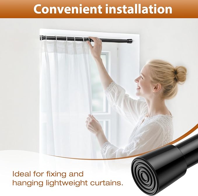 2 Pack Spring Tension Curtain Rod for Windows 26 to 39 inch Black Small Tension Rod Adjustable Spring Curtain Rods No Drilling Short Tension Rod for Kitchen, Closet, Bathroom, Bookshelf