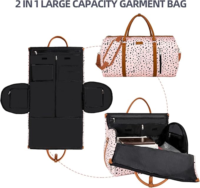 Convertible Garment Duffle Bags for Travel - Carry On Garment Bags With Toiletry Bag, Large Weekender Bags for Women Men 2 in 1 Hanging Suitcase Suit Travel Duffel Bags (Pink Leopard)