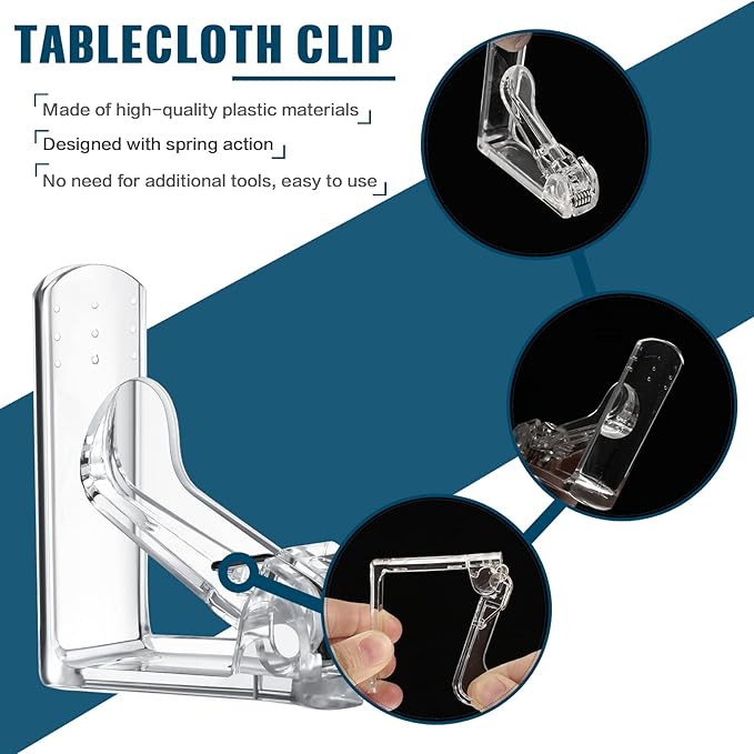 Jetec 48 Pieces Clear Tablecloth Clips Plastic Loaded Table Cover Holder Clamps Table Linen Clips for Christmas Birthday Camping Picnic Wedding Restaurant Outdoor Hosting Essentials