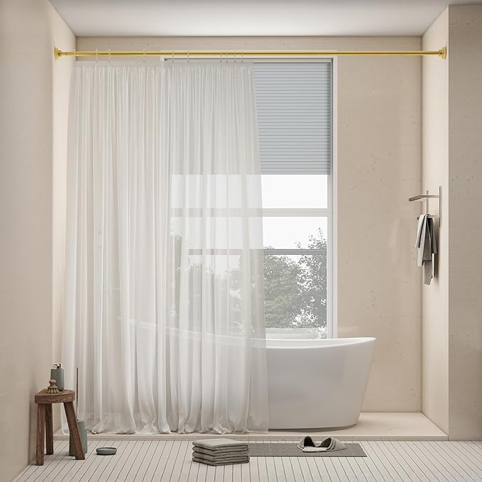 AIZESI 1Pack Tension Curtain Rod 32 to 64 Inch No Drilling Adjustable Spring Loaded Curtain Rods for Window Bedroom Doorway Closet, Gold