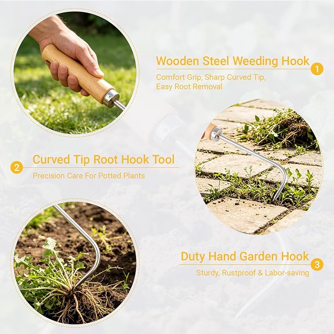 Crack Weeder Crevice Weeding Tool | Stainless Steel L-Shape Single-Claw Hook | Crevice Weed Remover | Patio Crack Weeder