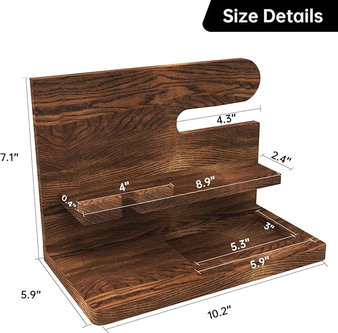Birthday Gifts for Men Valentines Day Gifts for Men Gift for Dad Wood Phone Docking Station Organizer Wood Bedside Desk Organizer
