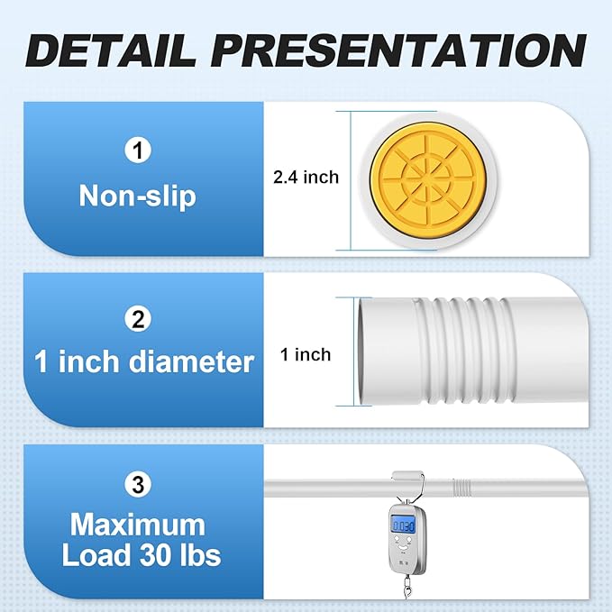 CorkLatta White Shower Curtain Rod 31 to 68 Inch, 1 Inch Diameter Adjustable Spring Tension Stainless Steel Telescoping Rod, Easy Install, No Rust