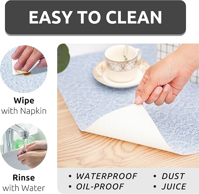 FIFTY FEET 18X384 Inch Shelf Liner with Scissor & Tape Measure for Kitchen Cabinets, PVC Drawer Liner for Dresser Non-Slip Bathroom, Non-Adhesive Cabinet Liner Washable (Pale Blue)
