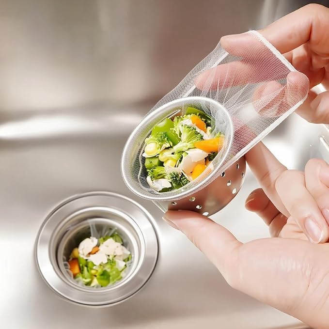 200Pcs Disposable Kitchen Sink Strainer Mesh Bags, Elastic Anti-Clogging Sink Drain Covers, Food Waste Debris Catcher, Fits Most Sink Strainers