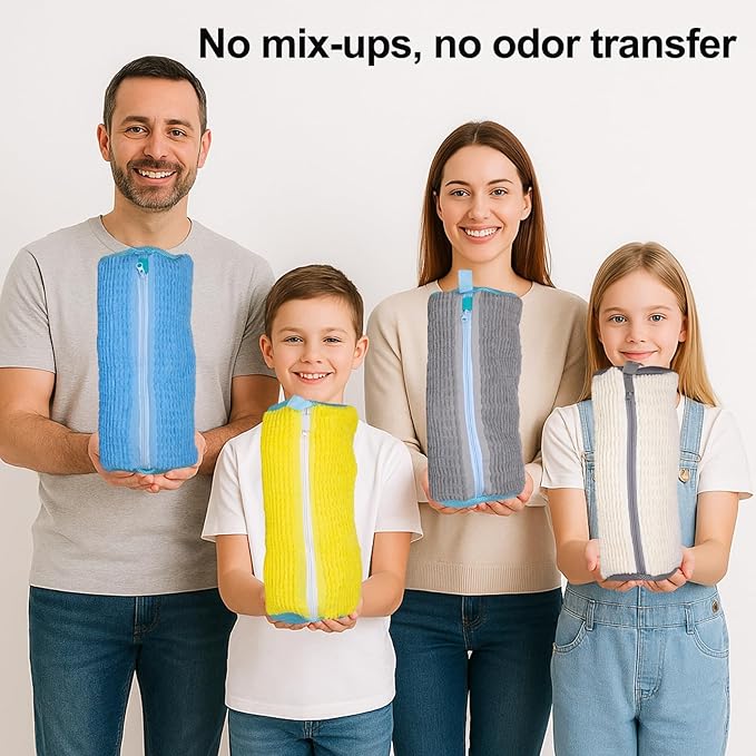 Shoe Washing Machine Bag, 4 Pcs Laundry Shoe Bags for Washer and Dryer with Chenille Liner, Large Reusable Mesh Bag for Sneakers, Gym, Tennis, Sports, Delicates, 2 Color Mix (Blue+Beige)