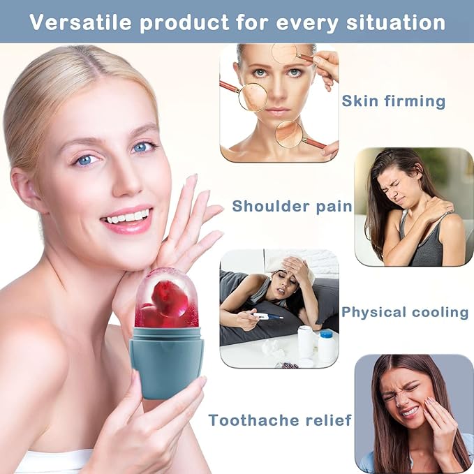 XHJRI Ice Face Roller Massager, Ice Cube Roller for Face, Eyes, and Neck – Naturally Conditioning and Skin Care, De-Puff Eye Bags, Reduce Migraine Pain, Reusable Massage Silicone Ice Mold (New Blue)