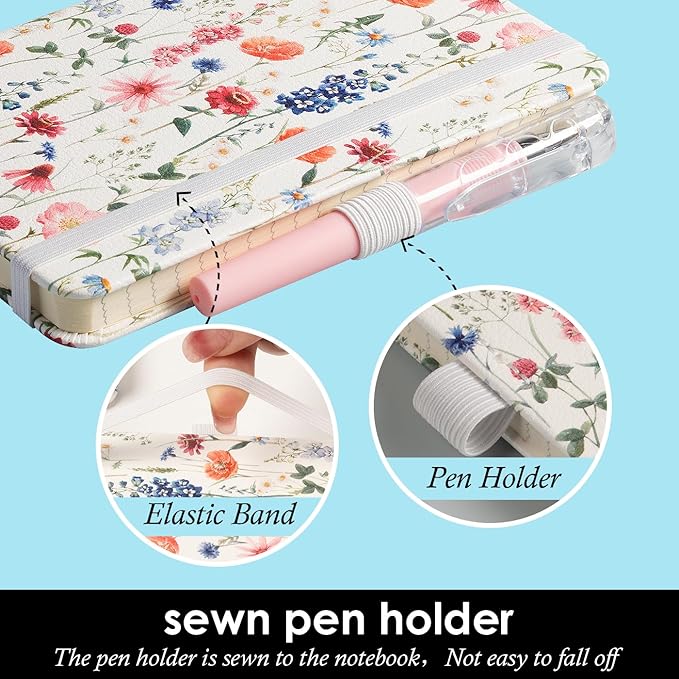 (3 Pack) Small Notebook Pocket Journal with Pen, A6 (3.7" x 5.7"), Aesthetic Floral Mini Notebooks for Women Writing, Leather Note Book with 400 Pages 100GSM Lined Paper