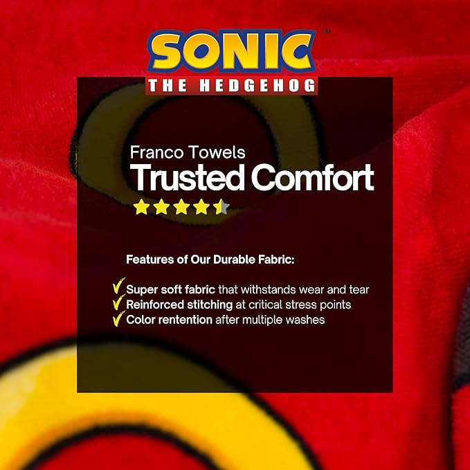 Sonic Shadow The Hedgehog Anime Kids Super Soft Bath/Pool/Beach Soft Cotton Terry Hooded Towel Wrap, 24 in x 50 in, Mario & Luigi, (100% Officially Licensed Product) By Franco