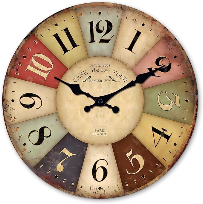 Large Wall Clocks for Living Room Decor Farmhouse Wall Clock Silent Wood Rustic Wall Clocks Battery Operated 20 Inch (No Solid Wood, It is with MDF Material)