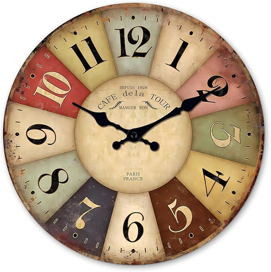 Nautical Small Wall Clocks Battery Operated 12 Inch Colorful Farmhouse Wall Clock for Kitchen Wood Silent Wall Clock Non Ticking (No Solid Wood,It is with MDF Material)