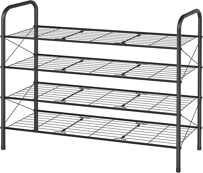 Hoctieon 4 Tier Mesh Style Shoe Rack, Entryway Shoe Shelf, Shoe Storage Organizer, Shoe Rack for Closet, Space Saver for Bathroom, Garage, Hallway, Bedroom, Living Room, Black