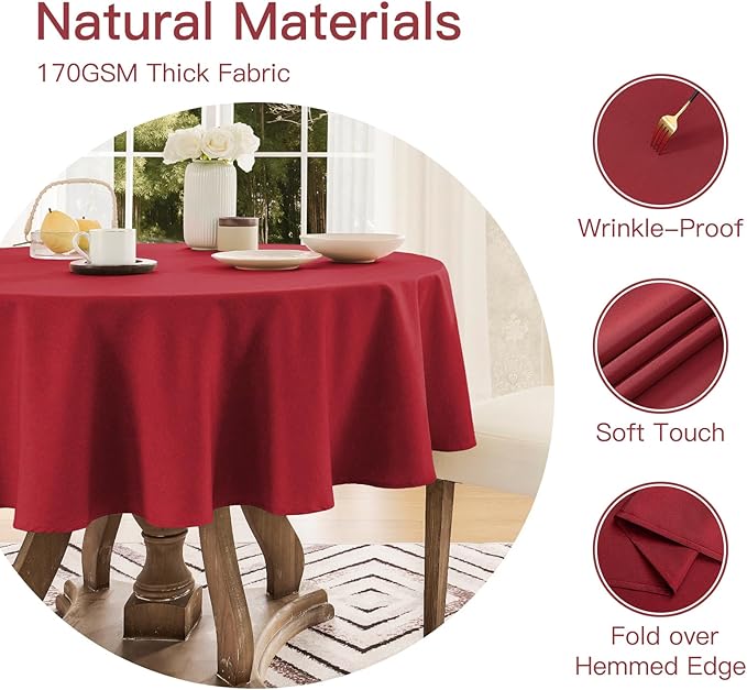 Veblandy Tablecloth Linen Textured Waterproof & Stain Resistant Table Cloth Wrinkle Free Decorative Fabric Farmhouse Table Cover for Dining/Party/Buffet/Wedding, 60 x 60 Inch, Red