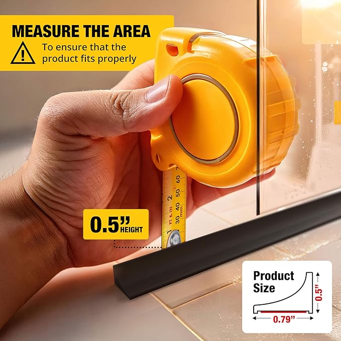 Shower Threshold Water Dam Barrier 98" - Black Collapsible Walk in Shower Water Guard - Door Bottom Seal Strip Leak Guard by Hippo Dam