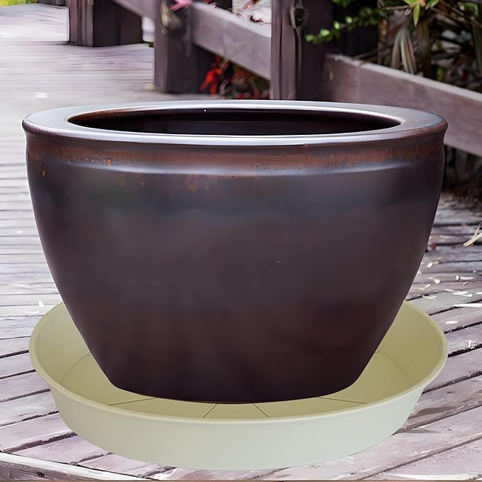 Bleuhome 4 Pack of 16 inch Plant Saucer (13.5" Base), Heavy Duty Plant Tray for Pots, Flower Water Trays for Indoors, Bird Bath Bowls, Plant Drip Saucers for Planter 14"/15"/16" (Beige)