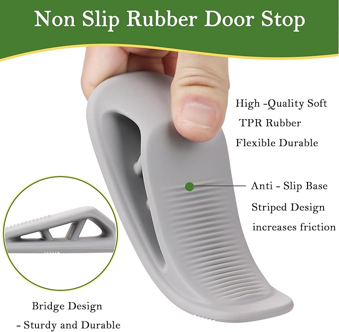 Fursafe&Q Rubber Door Stoppers for Bottom of Door, Door Stop Wedge with Holder, Heavy Duty Doorstops 2 Pack, Wall Protector for Home & Office & School & Commercial Doorstop Keep Open Stack Grey