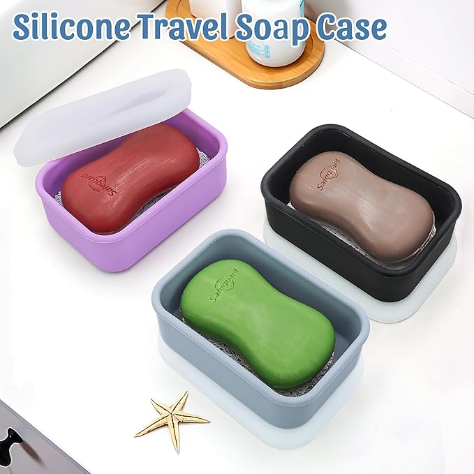 OZNER Leak Proof Travel Soap Container (Black) - Silicone Soap Case with Drainage Pad, Compact Shatterproof Dish for Travel, Camping, Gym, Dorm, Bathroom Organizer