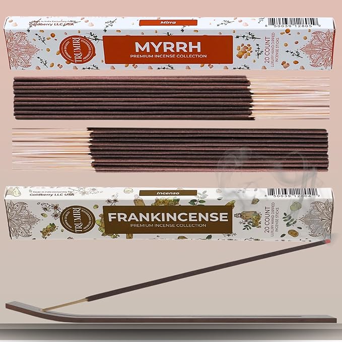 Trumiri Incense Sticks - Combo Pack of 40 Insence-Sticks - 20 Frankincense and 20 Myrrh - Insense - Insents - Incents - Inscense - Incence - Incienso - All Natural Non Toxic Incense Sticks