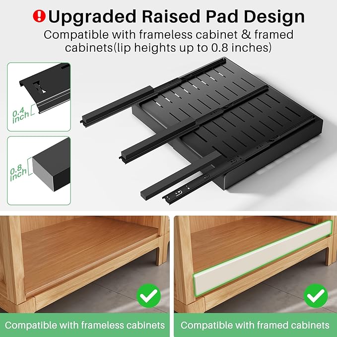 Kitstorack Pull out Cabinet Organizer, Expandable(12"-20") Heavy Duty Slide out Drawer Fixed with Adhesive Nano Film for Pots, Roll out Shelf Storage for Kitchen Base Organization(2-Pack)
