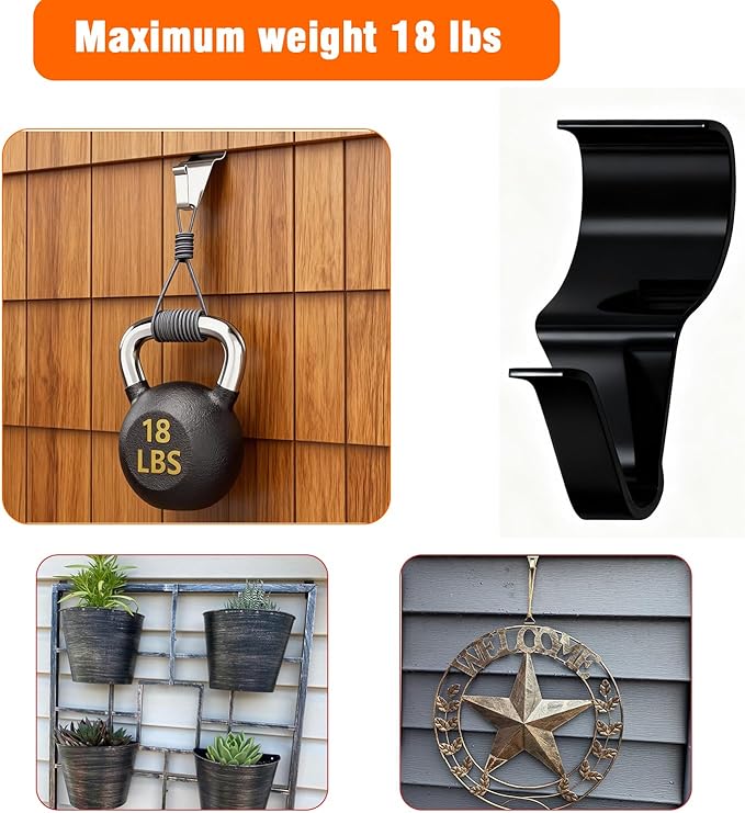 26 Pcs Vinyl Siding Hooks, Stainless Steel No-Hole Hangers for Hanging Wreaths & Outdoor Decor, Low Profile Siding Clips, Easy Installation, No Tools Needed (26, Black)