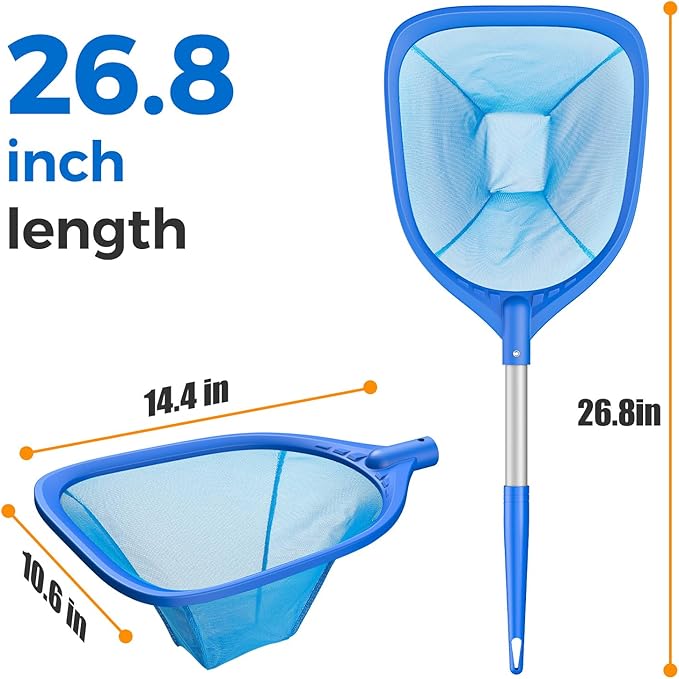 Mowend Swimming Pool Skimmer Net 26.8 inches, Leaf Rake Net with Fine Aluminum Pole for Fast Cleaning Ponds, Hot Tub, and Spas, Pool Cleaner Supplies and Accessories