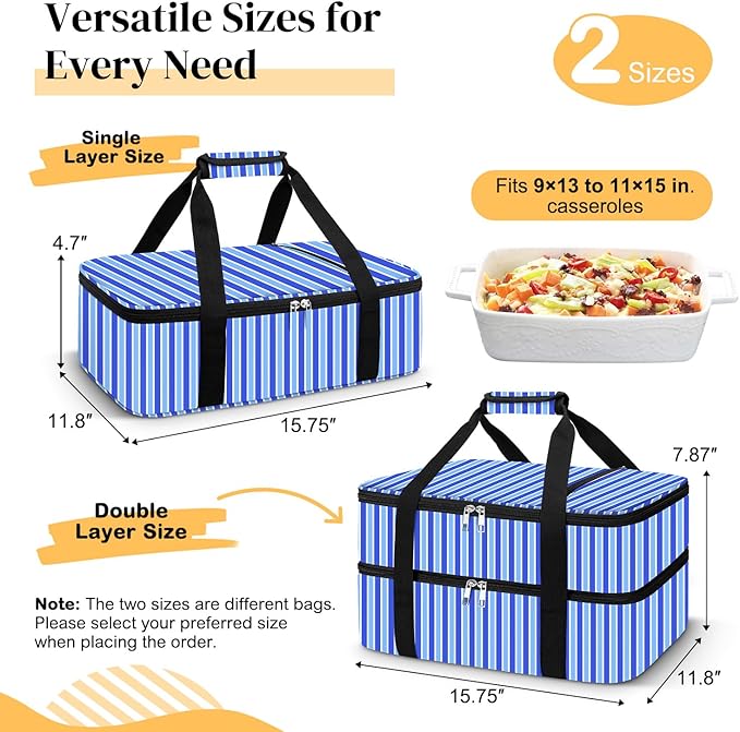 Coobiiya Insulated Casserole Carrier – Portable Tote for Hot or Cold Food, Warmer & Cooler Bag Lunch Bag, Fits 9" x 13" Baking Dish, Ideal for Potluck Parties