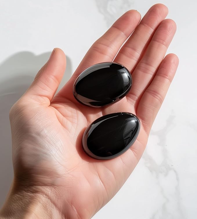 Polished Obsidian Crystal Stones - 2 Pcs of 1.2" Worry Stone for Anxiety, Pocket Palm Stone Super Large Handpicked Natural Tumbled Gemstones for Meditation, Reiki, Chakra Healing, Home Decor
