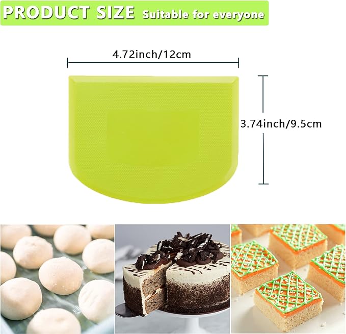 WAFJAMF 2 PCS Plastic Dough Scraper Bowl Scraper, Food-Grade Bench Scraper, Flexible Dough Cutter, Multipurpose Food Scrappers for Bread, Cake, Cream, Fondant(White+Green)