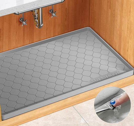Silicone Under Sink Mat 34" x 19", kitchen Essentials and Gadgets, Shelf liner and Cabinet Protector, Home Organizers and Storage, Waterproof Bathroom Tray