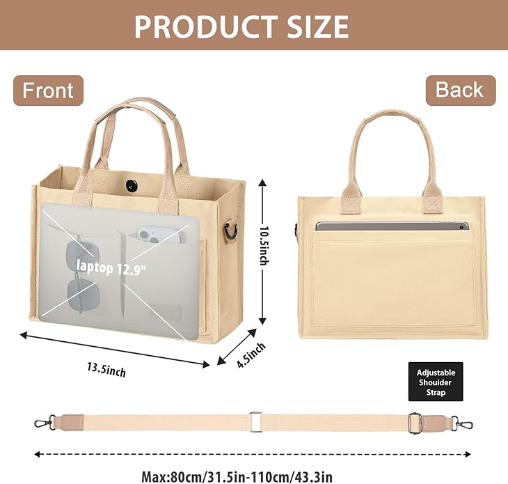 Women's Canvas Tote Bag, Crossbody Work Purse with Pockets, Top Handle Handbag Satchel Bags for Travel, Nurse, Teacher