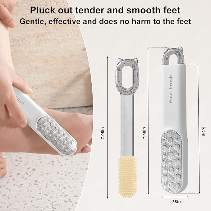 Double-Sided Stainless Steel Foot File, Foot Callus Remover & Foot Scrubber, Professional At-Home Pedicure Tool for Dry & Wet Feet, Hard Skin & Corn Remover, White (Home Salon Use)