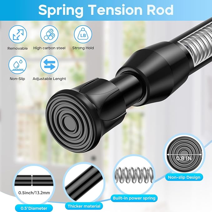 Tension Curtain Rod 12-20inches Small Tension Rods Black Adjustable Spring Tension Curtain Rods 2 Pack Mini Curtain Rod Short for Cupboard Closet Rod Kitchen Drawers No Drill Cupboard Cabinets