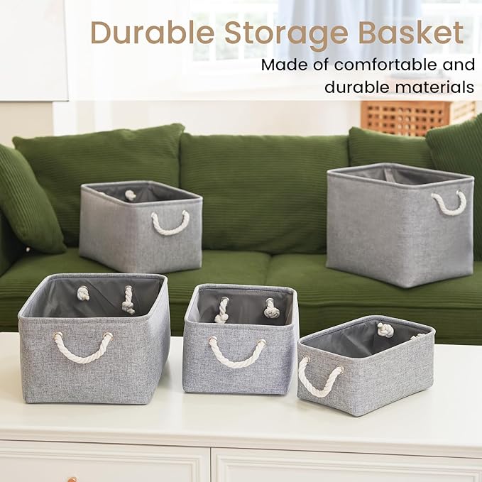 VQRTEXA Storage Baskets for Shelves 13.8x9.8x6.7 Inch, Foldable Fabric Storage Bins with Handles, Small Storage Baskets for Organizing Closet, Bathroom, Office, Home Organization (3-Pack, Gray)