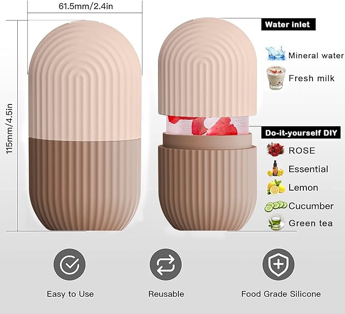 XHJRI Ice Face Roller Massager, Ice Cube Roller for Face, Eyes and Neck, Naturally Conditioning and Skin Care, De-Puff Eye Bags, Reduce Migraine Pain, Reusable Massage Silicone Ice Mold (Coffee)